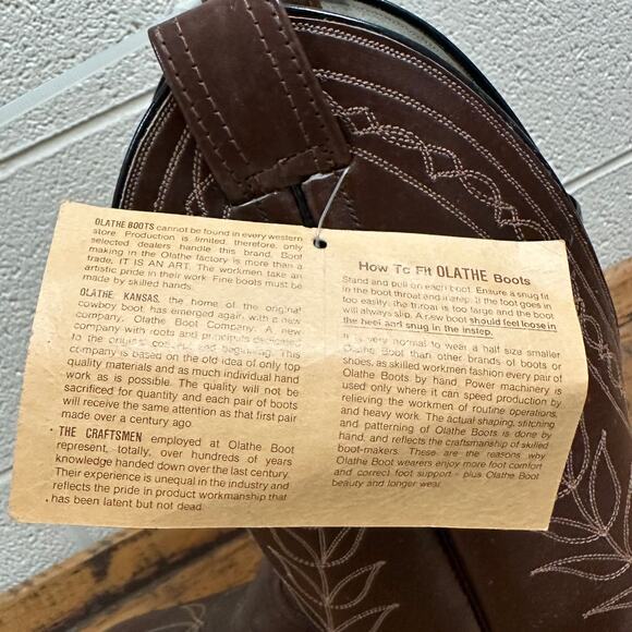 New Olathe Deadstock Western Riding Boots Mens Sz 6.5B Brown Leather Embroidered main image 13